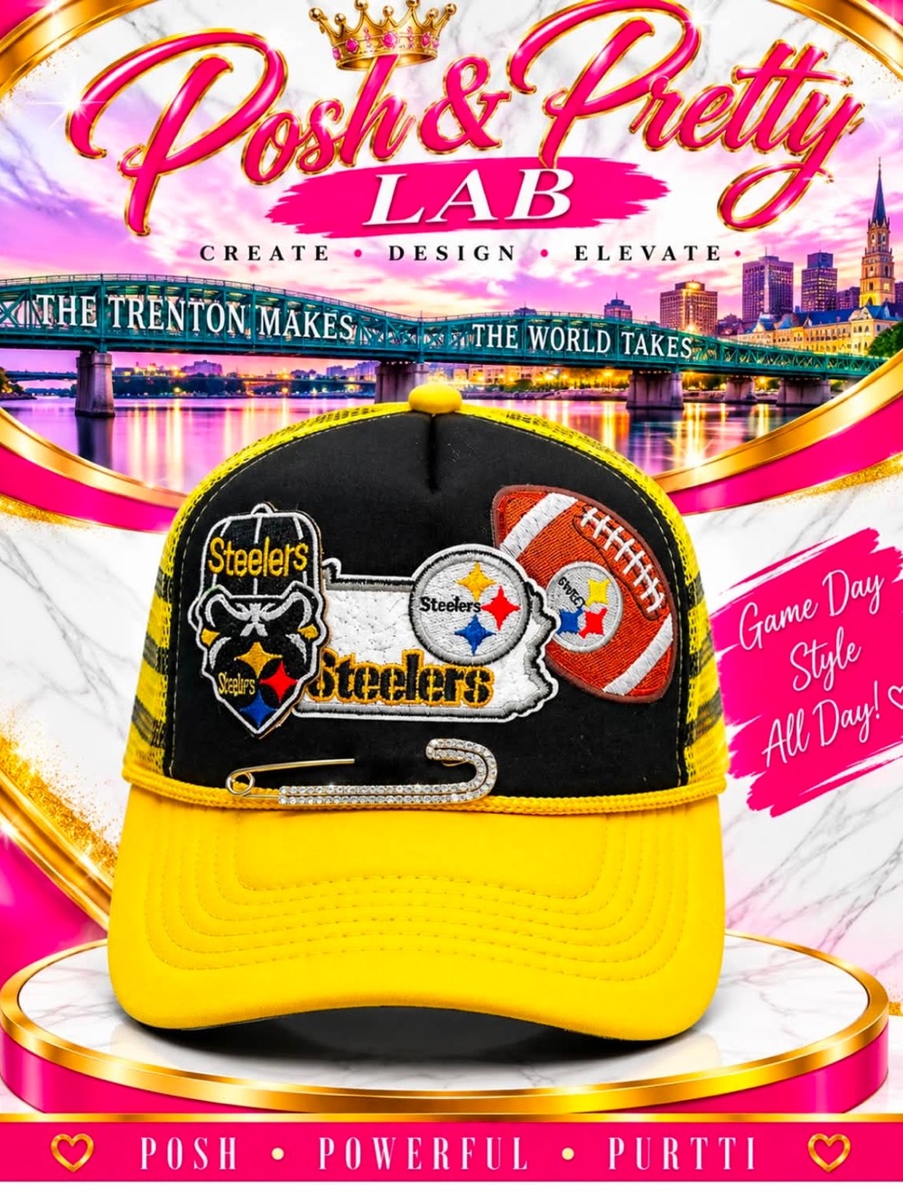 Steelers  Yellow and Black trucker hat custom